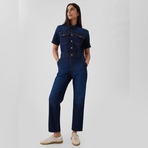 GAP Women's Dark Blue Denim Short Sleeve Jumpsuit